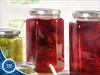 Three glass jars filled with preserved fruit, with a 'Made in EU' badge in the lower left corner. Produktbild-Vorschau