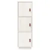 A tall, narrow cabinet with three stacked doors, each with a leather handle, against a white background. Anteprima dell’immagine prodotto