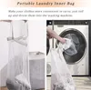 A collage showing a portable laundry inner bag being used and demonstrated next to a washing machine. Produktbild-Vorschau