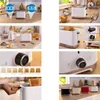 A collage of images showing a white Bosch toaster from different angles, its features, and different color options. Produktbild-Vorschau