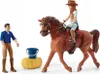 A toy horse with a rider and a stable hand. Produktbild-Vorschau