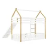 A children's loft bed with a slide and a fence around the bottom. Produktbild-Vorschau
