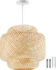 A pendant light fixture made of woven bamboo, suspended from a white ceiling mount. Includes mounting hardware. Voir les images du produit