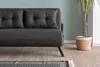 A dark gray sofa with two cushions is shown in a room with a plant in a woven pot. Náhled obrázku produktu