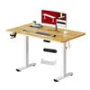 A wooden standing desk with a computer monitor, keyboard, mouse, and accessories. Voir les images du produit