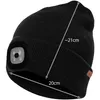 A black beanie with a built-in LED light is shown with dimensions indicated. Produktbild-Vorschau