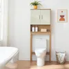 A bathroom scene with a toilet and a storage unit above it. Produktbild-Vorschau