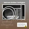 A bathroom scene with a mirror and a sink, illustrating different sizes and features. Produktbild-Vorschau