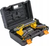 A black carrying case with a yellow and black power tool inside, along with two batteries. Náhled obrázku produktu