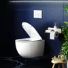 A modern bathroom with a wall-mounted toilet and decorative elements. Anteprima dell’immagine prodotto