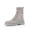 A single beige lace-up boot is shown against a white background. Produktbild-Vorschau