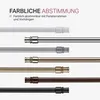 Multiple curtain rods of different colors are displayed horizontally against a light gray background. Produktbild-Vorschau