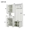 A diagram showing the dimensions of a white furniture set, likely a hallway unit with storage and hooks. Anteprima dell’immagine prodotto