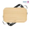 A top-down view of a silver metal lunchbox with a bamboo lid, set against a white background. Anteprima dell’immagine prodotto