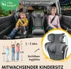 Children in car seats in the back of a car, with graphics illustrating size and features. Voir les images du produit