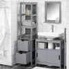 A bathroom scene with a gray shelving unit and cabinet. Produktbild-Vorschau