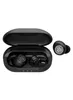 A pair of black JBuds Air Pro true wireless in-ear headphones with their charging case, with one earbud placed outside the case. Produktbild-Vorschau