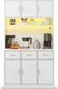 A white kitchen hutch with multiple cabinets and shelves displaying kitchen appliances and decorative items. Produktbild-Vorschau