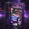 A detailed 3D puzzle model of a futuristic city, illuminated with purple and blue lights. Produktbild-Vorschau