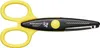 A pair of Fiskars Kidzors decorative scissors with yellow handles and a black body. Voir les images du produit