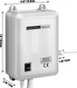 A white electric bottled water dispenser pump with dimensions and labels. Produktbild-Vorschau