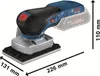 A cordless orbital sander with dimensions indicated by measurement lines and text. Anteprima dell’immagine prodotto