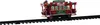 A festive red trolley decorated for Christmas, sitting on a black train track. Produktbild-Vorschau