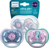 A package containing two Philips Avent Ultra Air pacifiers with sea creature designs. Produktbild-Vorschau