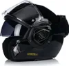 A black motorcycle helmet shown from the side. Produktbild-Vorschau