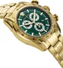 A close-up, angled shot of a gold Versace chronograph watch with a green dial. Náhled obrázku produktu