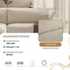 A close-up view of a sofa with fabric texture details and product specifications. Voir les images du produit