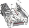 A dishwasher rack loaded with various kitchen utensils and glassware. Produktbild-Vorschau