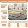 A beige sofa and ottoman are shown in a living room setting, with diagrams illustrating different configurations. Anteprima dell’immagine prodotto