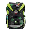A black and green backpack with cartoonish ninja and dinosaur charms. Náhled obrázku produktu