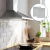 A kitchen scene with a range hood over a stovetop, showing steam rising from a pan. Produktbild-Vorschau