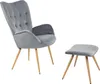 A gray armchair and ottoman with wooden legs are displayed against a white background. Náhľad obrázku produktu