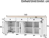 A diagram showing the dimensions of a white sideboard with a wooden top. Anteprima dell’immagine prodotto