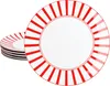 A stack of plates with a red and white striped pattern, with one plate in the foreground showing the pattern clearly. Podgląd zdjęcia produktu