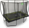 A black trampoline with a safety net enclosure, shown from a slightly elevated angle against a white background. Náhled obrázku produktu