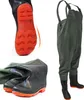 A collage of images showing different views of fishing waders, including the sole of a boot, a pair of boots, and the full waders. Produktbild-Vorschau