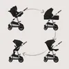 A collage of four images showing different configurations of a baby stroller. Produktbild-Vorschau