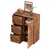 A wooden cabinet with drawers and shelves, decorated with a framed picture and a vase of flowers. Podgląd zdjęcia produktu