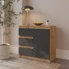Kommode 80 cm Eiche Wotan / Anthrazit, 3 Schubladen, 1 Tür, Produktbild-Vorschau 4
