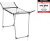 A gray and black drying rack is shown against a white background, with a test verdict badge in the upper right corner. Produktbild-Vorschau