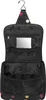 An open black toiletry bag with a polka dot pattern, hanging from a hook. Voir les images du produit