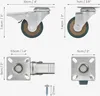 Collage of different views and dimensions of furniture casters and a screw. Náhled obrázku produktu