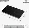 A top-down and side view of a black glass ceramic induction hob with dimensions indicated by lines and text. Produktbild-Vorschau