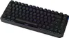 A black mechanical keyboard with RGB backlighting is shown from a slightly elevated diagonal angle against a white background. Produktbild-Vorschau