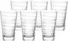 A set of clear drinking glasses with a swirled pattern. Produktbild-Vorschau