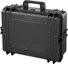 A black, hard-shell case is shown against a light gray background. Produktbild-Vorschau